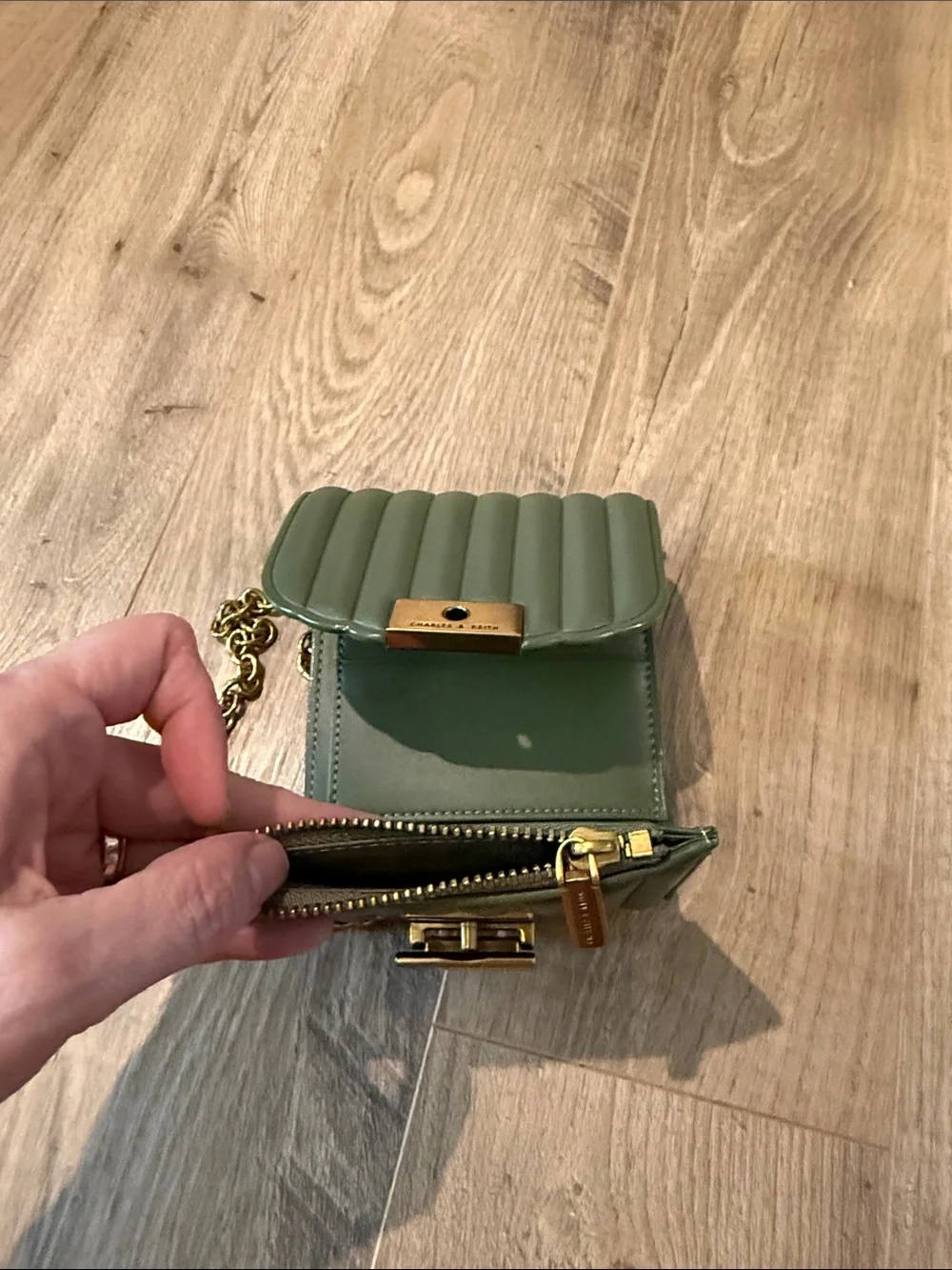 Charles & Keith Olive Quilted Crossbody with Gold Chain - Picture 7 of 8
